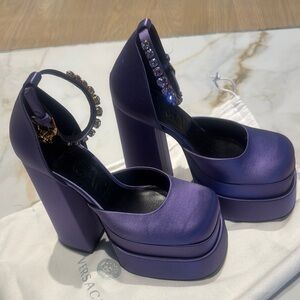 Versace Satin Purple Platform Pumps